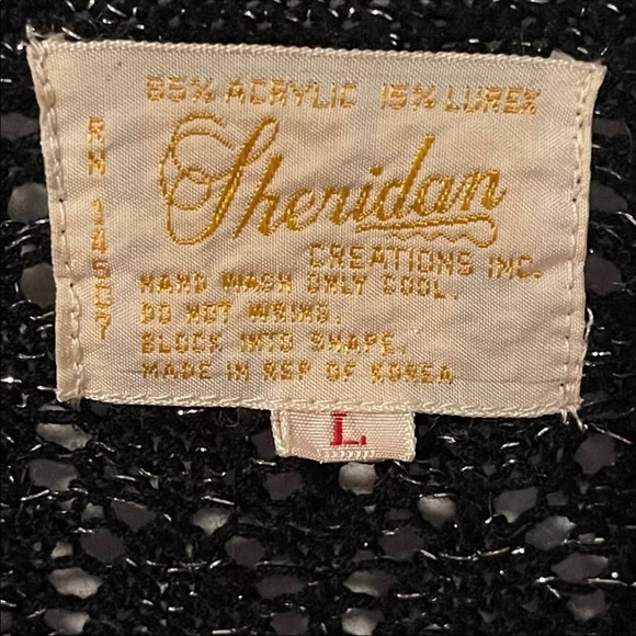 Vintage Sheridan Black Open Weave Sweater top L - Picture 5 of 6